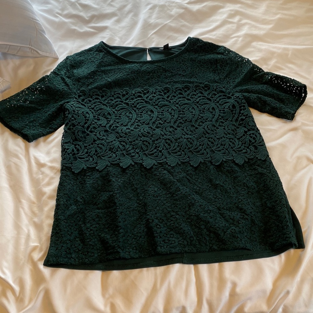 Mixed media Lacey textured blouse teal